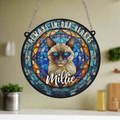 Cat Siamese Memorial Stained Glass Effect Suncatcher